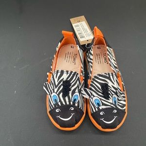 Tom’s Alpargata Twin Gore Black White Zebra Toddler Kids Unisex Shoes Sz 6 NWT